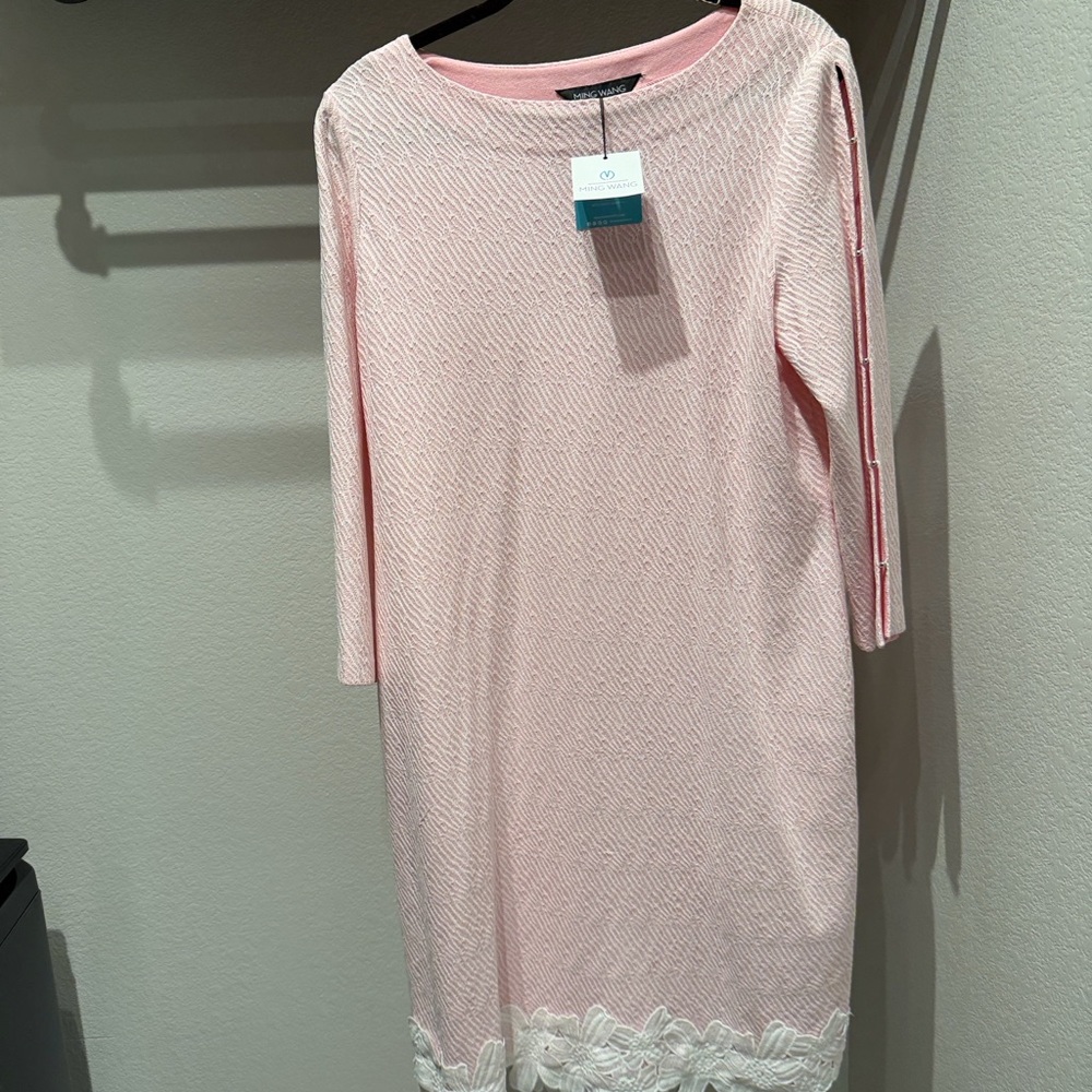 Ming Wang Pink Textured Knit Dress